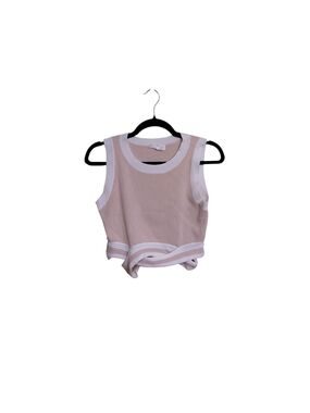 Sleeveless Ribbed Crop Tank in Beige with White Trim